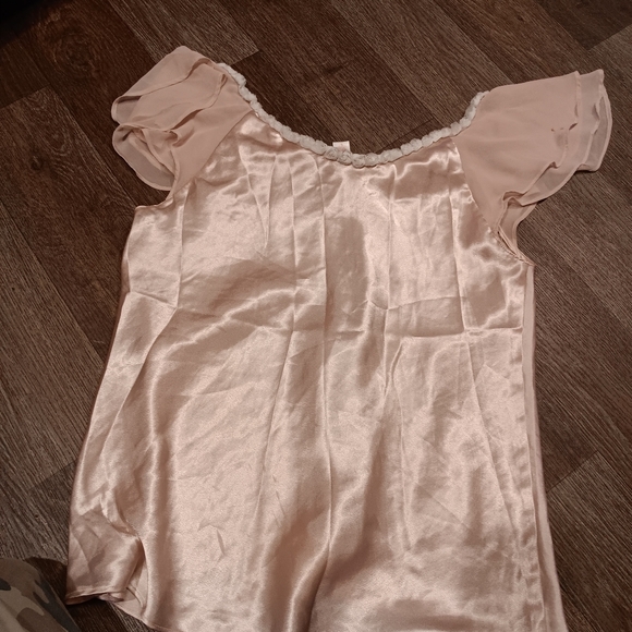 Y2k Oscar de la Renta Cream Satin Ruffle Chemise - Picture 5 of 8